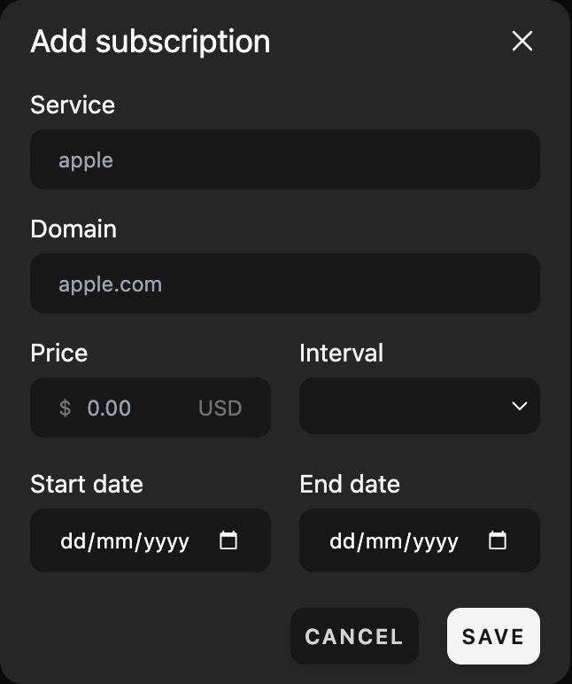 add new subscription panel